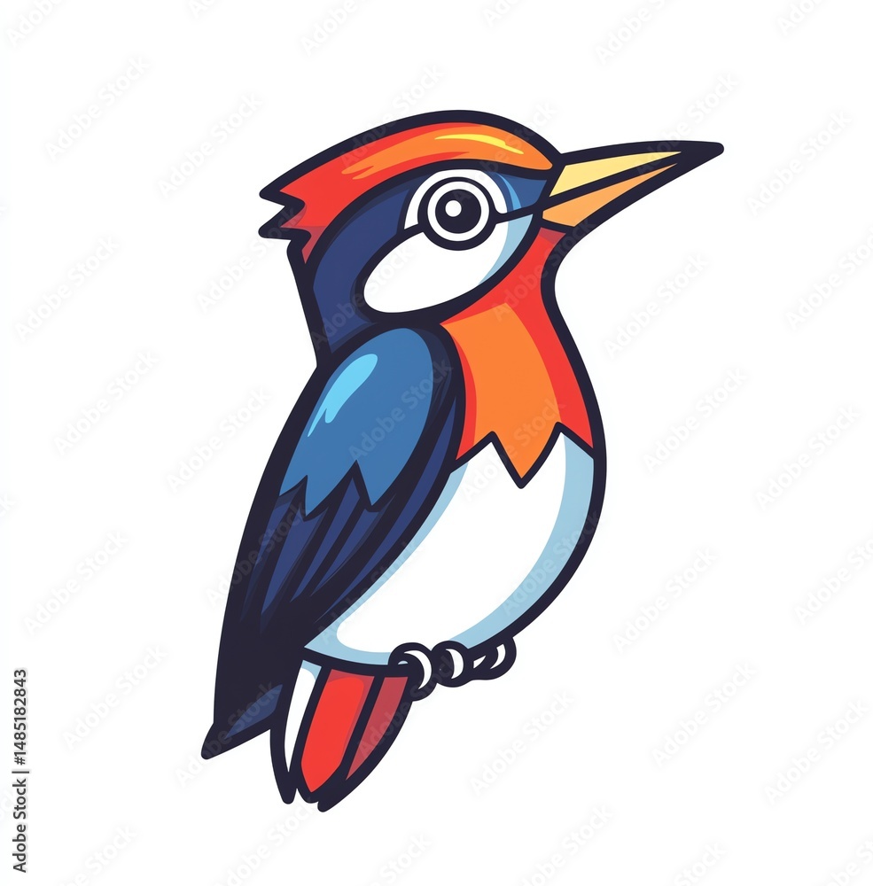 Obraz premium Vibrant Woodpecker Illustration, Clean Lines, Bold Colors, Striking Design, Nature Inspired Art