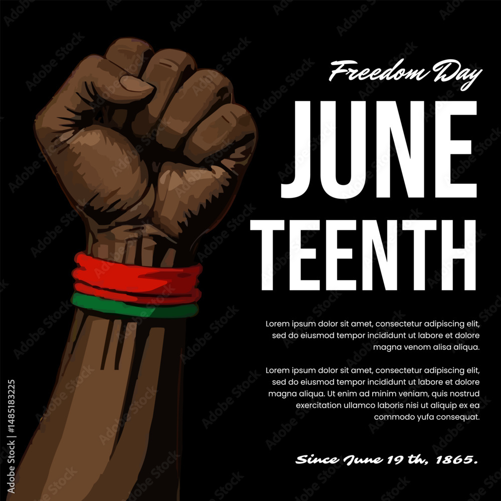 Obraz premium Juneteenth Freedom Day. Black History Month Celebration Background. Emancipation Freedom Day Poster with African American Women Silhouette and Flag. Black Liberation and Equality Banner Illustration.