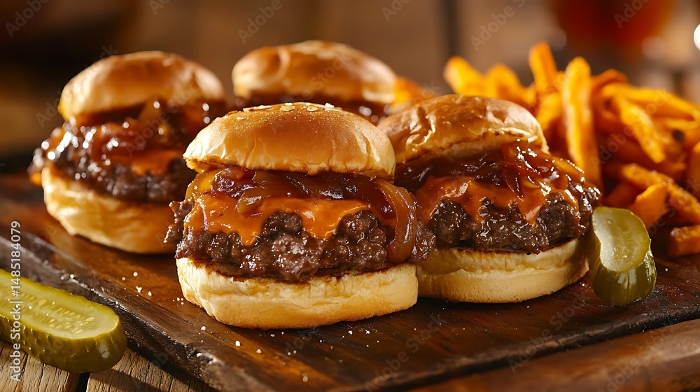 Mini Cheeseburgers with Caramelized Onions and Fries Mini Cheeseburgers with Caramelized Onions and Fries