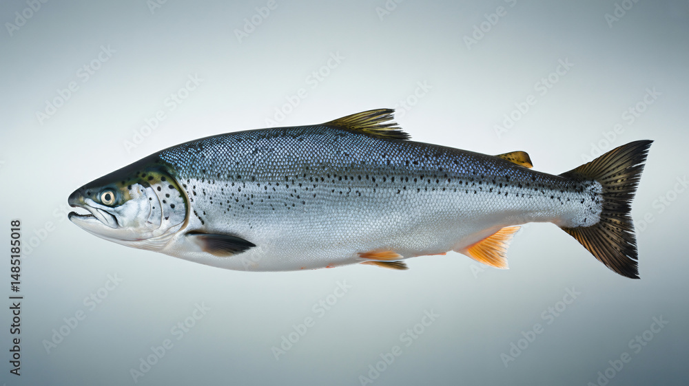 Obraz premium Whole salmon with silver skin on gills isolated on a transparent background