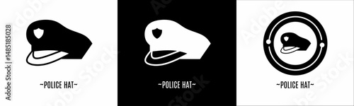 Police hat logo set. Collection of black and white logos. Stock vector.