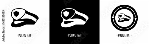 Police hat logo set. Collection of black and white logos. Stock vector.