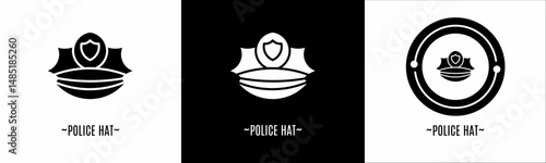 Police hat logo set. Collection of black and white logos. Stock vector.