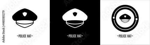 Police hat logo set. Collection of black and white logos. Stock vector.