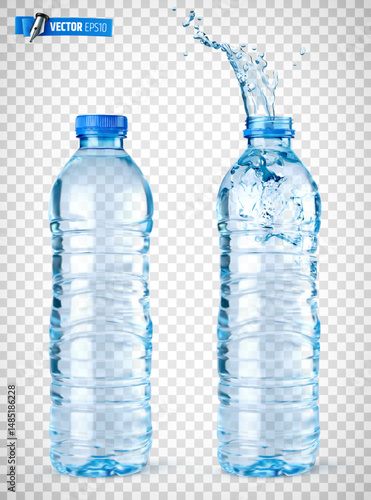 Vector realistic illustration of water bottles on a transparent background.