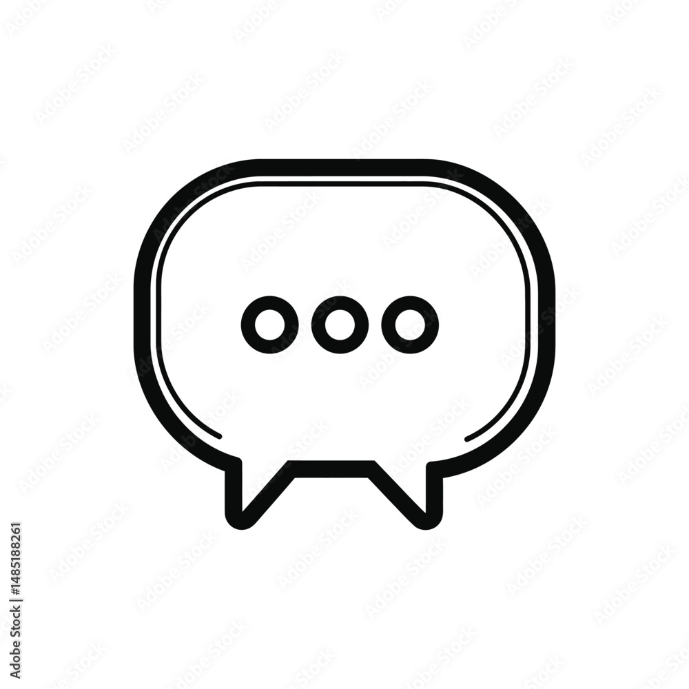 Isolated black and white speech bubble with three circles symbolizes communication and message concept Isolated black and white speech bubble with three circles symbolizes communication and message concept