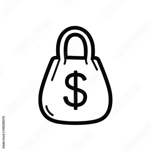 Isolated black bag has the dollar symbol, expressing money, wealth and currency on a transparent background
