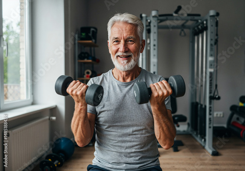 Old Man Lifting Dumbbells for Strength Training