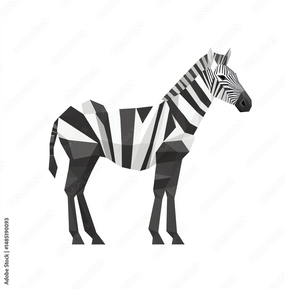 Obraz premium Striped Elegance A Geometric Zebra in Monochrome, Standing Proud Against a Pure White Background.