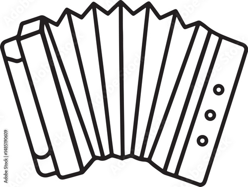 Piano accordion line art, black outline, vector and illustration, coloring book page line art drawing