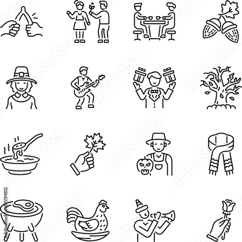 Set of Fall Festival Outline Style Icons 


