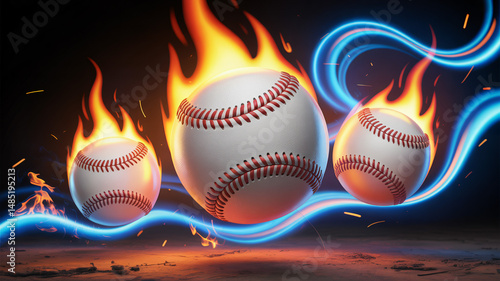Obraz na płótnie 3D illustration of flaming baseballs with sport fire sparks in the background w salonie