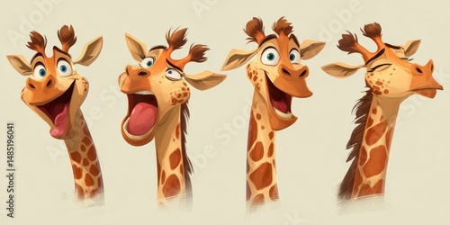 Three giraffe heads showcasing varied expressions.
