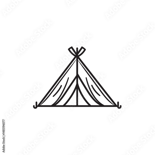Isolated black outlined teepee tent presents camping and outdoor adventure on transparent background