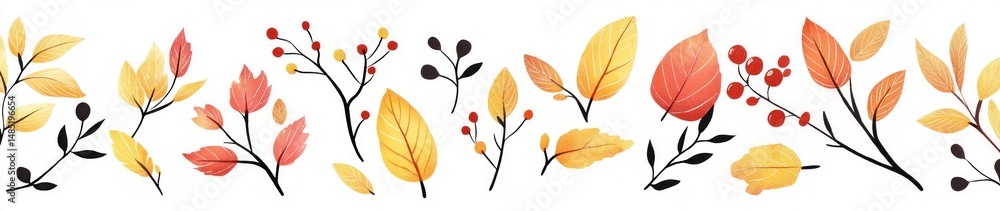 Obraz premium Watercolor Autumn Leaves and Berries Branch Design