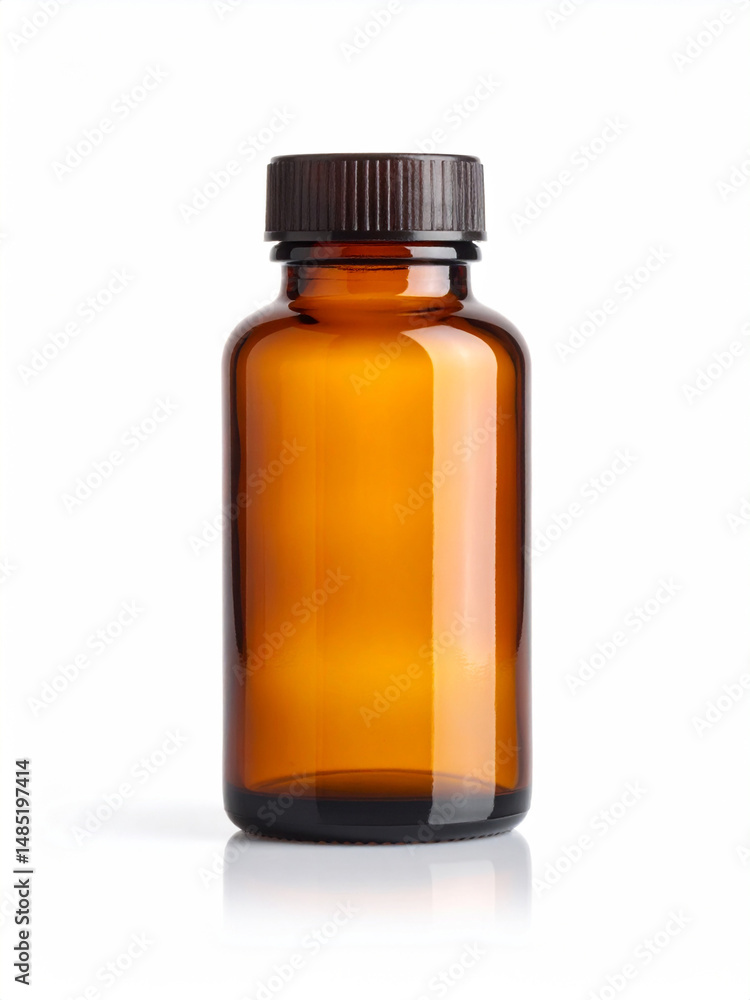 Isolated Image of Amber Glass Vitamin Bottle with Blank Label on Pure White Background Isolated Image of Amber Glass Vitamin Bottle with Blank Label on Pure White Background