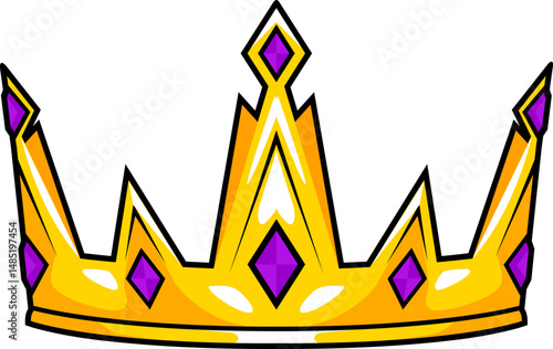 Royal Golden Crown with Purple Jewels Vector Illustration