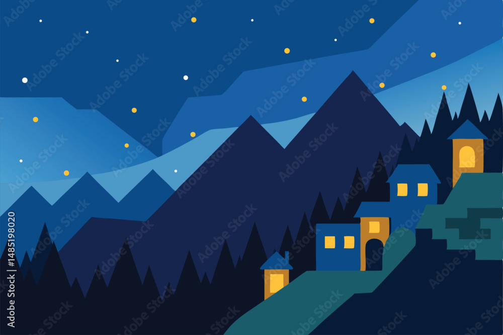 Fototapeta premium winter landscape with houses and mountains