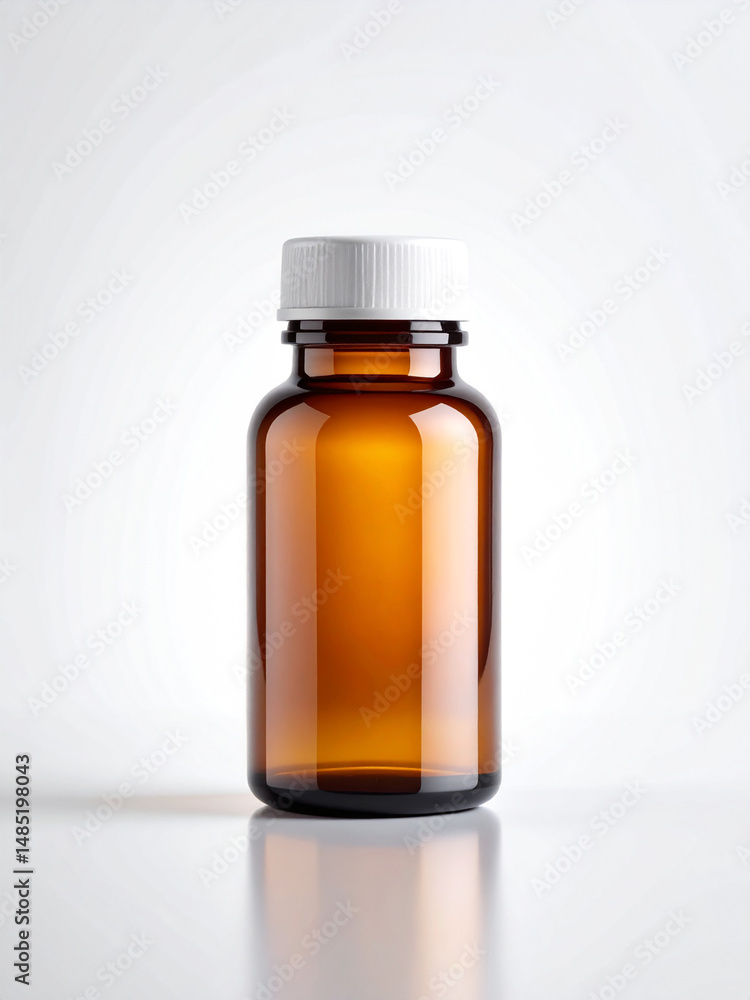 Isolated Image of Amber Glass Vitamin Bottle with Blank Label on Pure White Background Isolated Image of Amber Glass Vitamin Bottle with Blank Label on Pure White Background