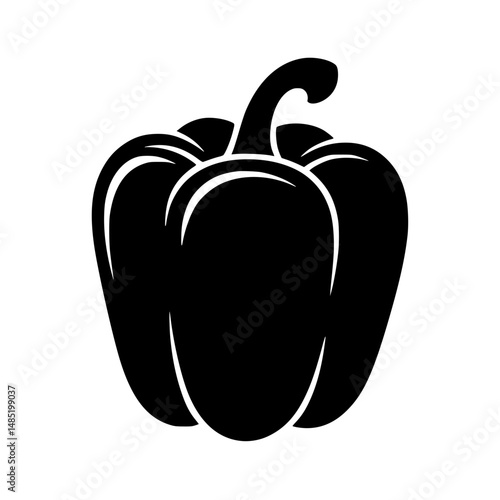 Black silhouette of a bell pepper with stem