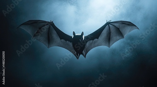 Bat Silhouette Flying Across a Dark Sky Representing Nightlife Mystery and Wildlife for Halloween Designs Environmental Education and Dark Themed Art Projects photo