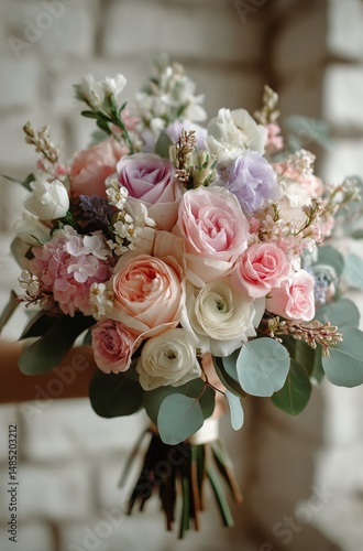 Elegant Bouquet of Pastel Roses and Seasonal Flowers Arranged for a Special O...
