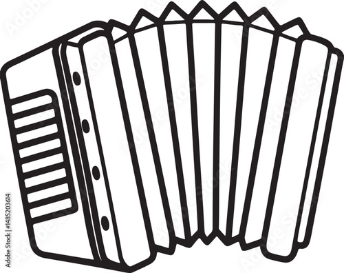 Piano accordion line art, black outline, vector and illustration, coloring book page line art drawing