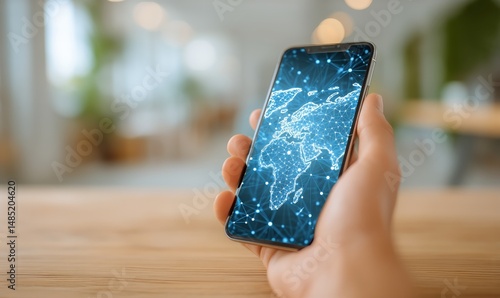 Global Connectivity Displayed on Smartphone Screen With Network Map