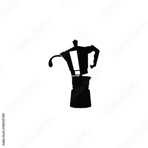 Coffee pot pour silhouette on white background