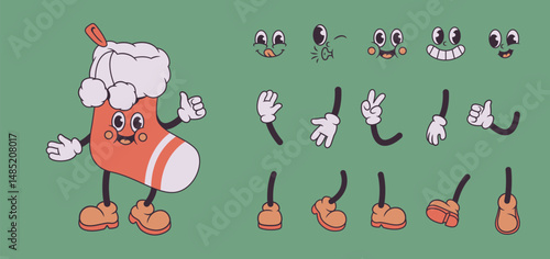 Cute Christmas stocking cartoon character set