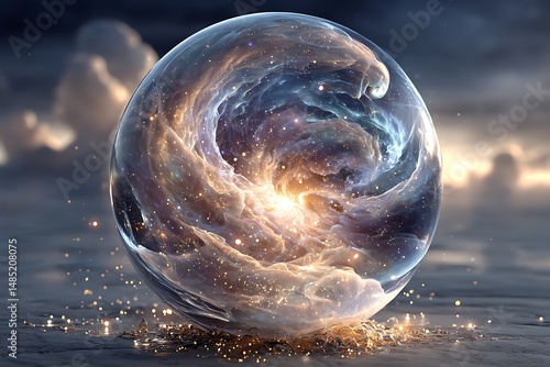 Galactic vortex contained within glass sphere