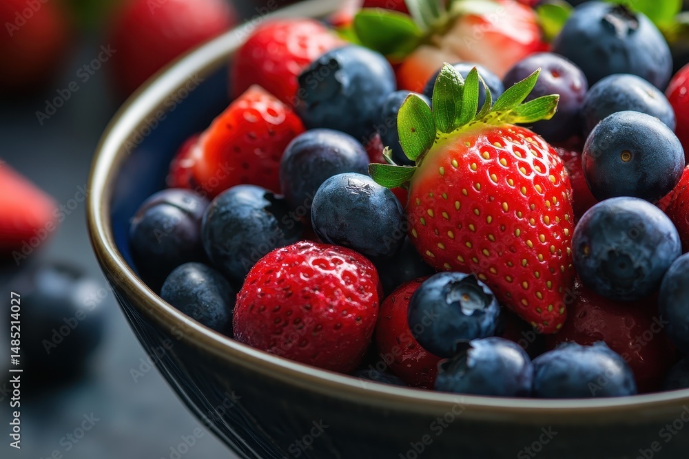 Fresh Berries Medley: Strawberries and Blueberries in a Vibrant Breakfast Bowl Fresh Berries Medley: Strawberries and Blueberries in a Vibrant Breakfast Bowl