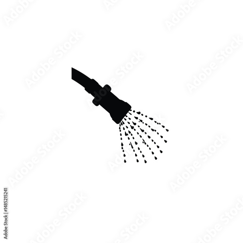 Fire hose with water drops silhouette on white background