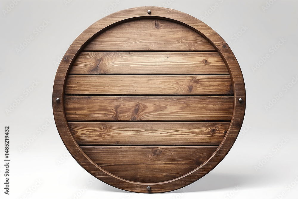 Naklejka premium round wooden sign board or shield isolated on white or transparent png