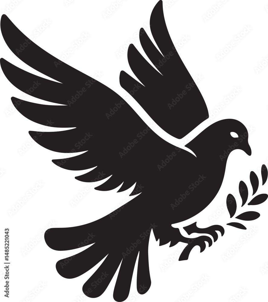 Obraz premium Dove Bird Black Silhouette Vector, Peace Symbol Clipart & Elegant Flying Bird Design