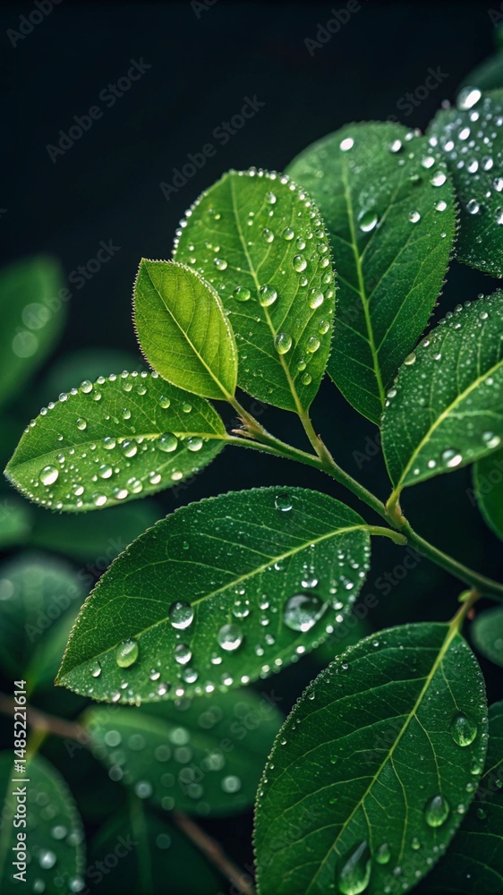 Fototapeta premium green leaves with water drops