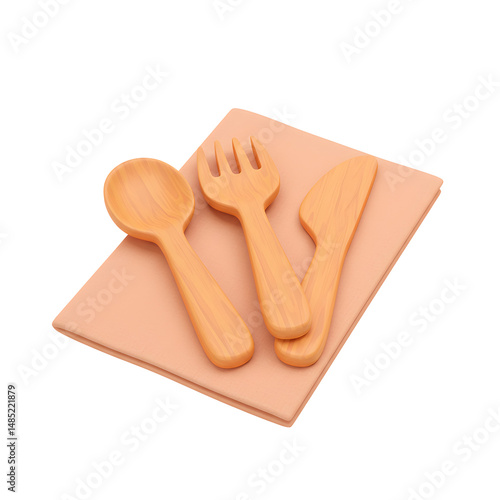 Wooden utensil set on napkin