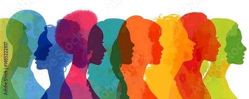Vibrant Rainbow Silhouettes of Diverse Women Representing Unity and Equality