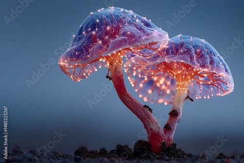 Luminous fungal fantasy under dim lighting