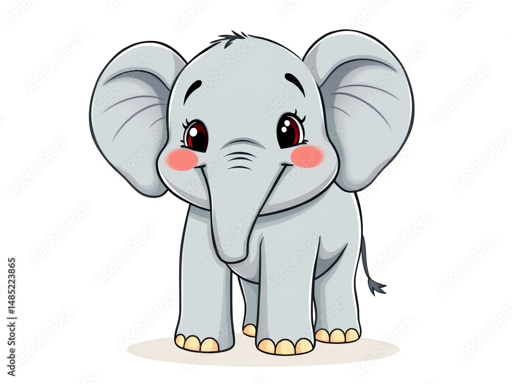 Naklejka premium Cartoon styled happy elephant baby isolated on white