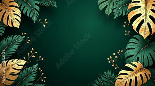 Abstract green nature design with tropical palm tree leaves border.