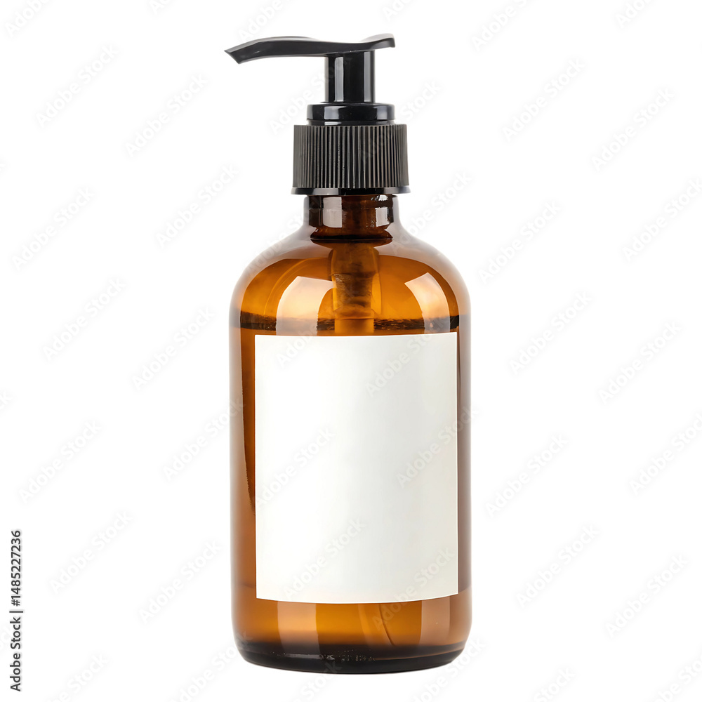 Amber Glass Pump Bottle with Customizable Label isolated PNG or Transparency Background Amber Glass Pump Bottle with Customizable Label isolated PNG or Transparency Background