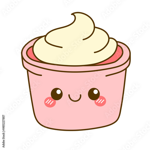 Cute and Happy Cartoon Cupcake with Creamy Frosting Smiling Cheerfully in a Playful Style Perfect for Sweet Treat Illustrations and Designs