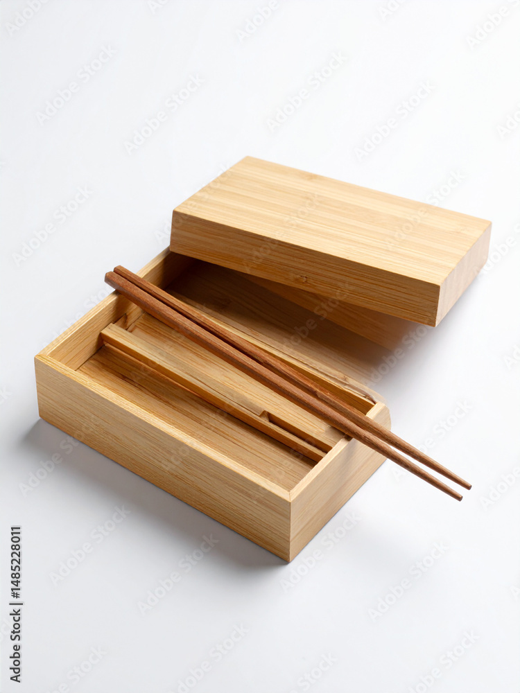 Isolated Object Mockup of Reusable Chopsticks in Bamboo Case on Plain Background Isolated Object Mockup of Reusable Chopsticks in Bamboo Case on Plain Background