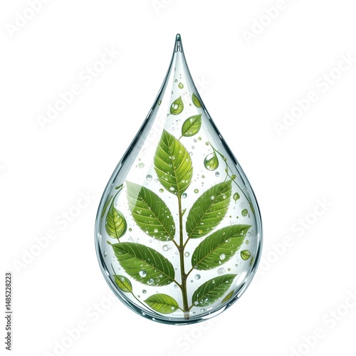 Green plant inside water drop | Environmental concept, ecology illustration, sustainable nature, water conservation, plant preservation, eco-friendly symbol, natural resources protection
