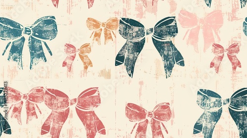 Grunge Retro Bows in a seamless Vintage pattern with Distressed texture