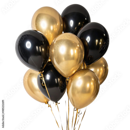 Elegant Black and Gold Balloons for Celebrations isolated PNG or Transparency Background