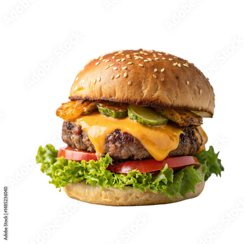 Gourmet Cheeseburger with Grilled Pineapple & Fresh Toppings isolated PNG or Transparency Background