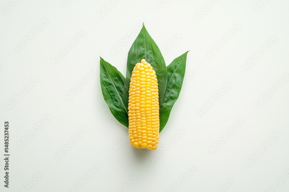 Obraz premium Fresh corn on the cob nestled in vibrant green leaves