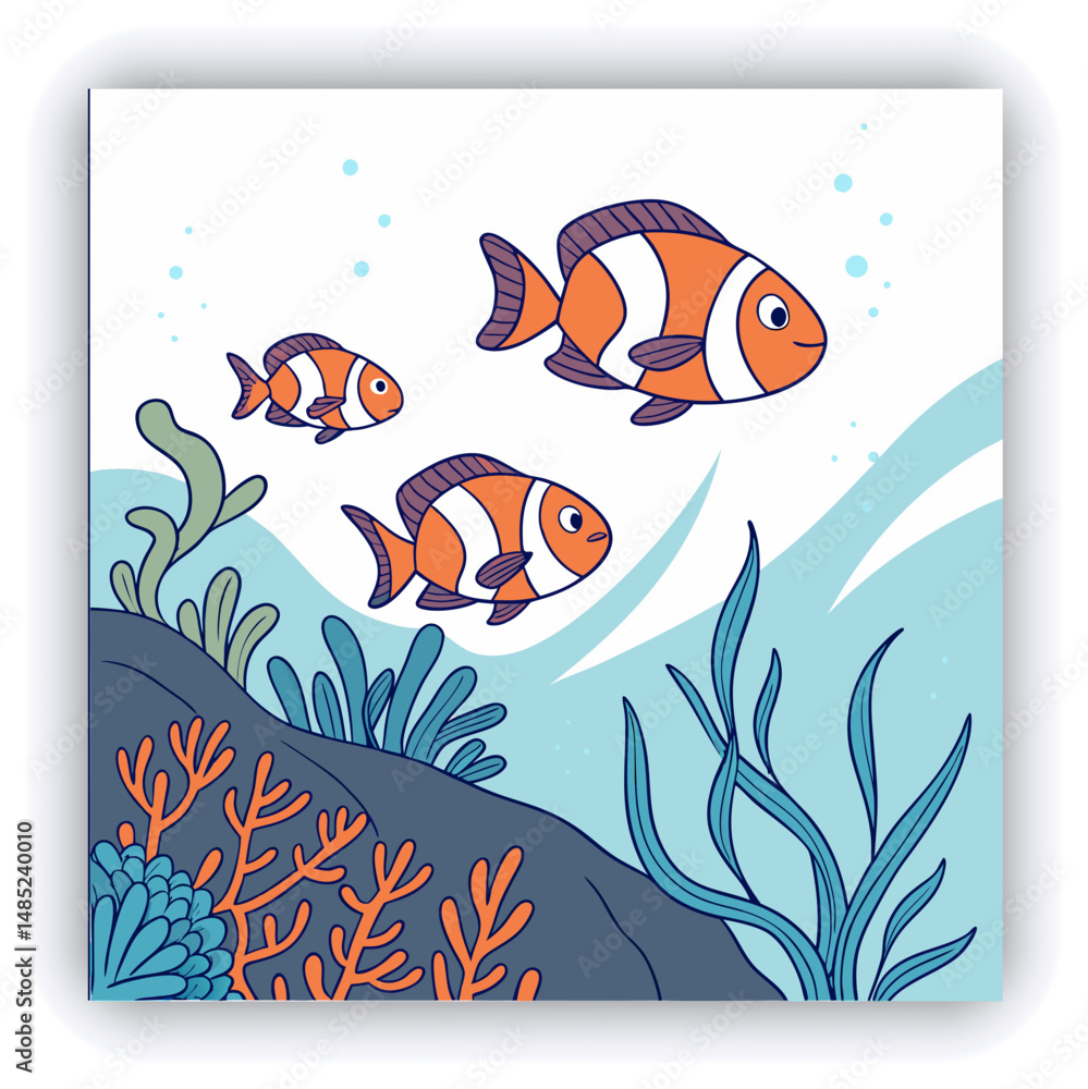 Naklejka premium Stunning image of a tropical fish swimming amidst a vibrant coral reef, showcasing colorful marine life in a serene underwater environment.